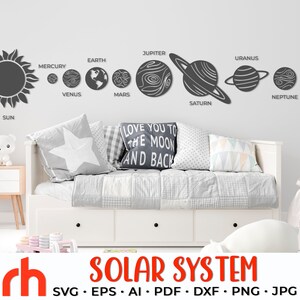 Zonnestelsel SVG, Space Wall Art Cut-bestand, planeten silhouet, Kids Wall Decor DXF