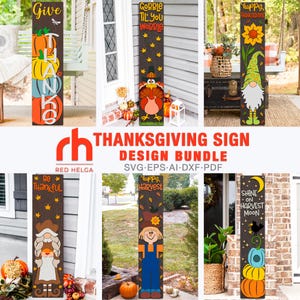 Thanksgiving Porch Sign SVG Bundle, Autumn Leaner DXF, Layered Fall Sitter Cut File, Holiday Decor, Pumpkin, Gnome, Turkey, Scarecrow