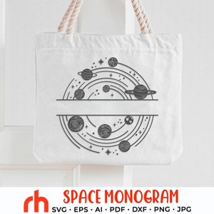 名前付き太陽系 SVG、宇宙ロゴカットファイル、子供用モノグラム DXF、理科教師デザイン