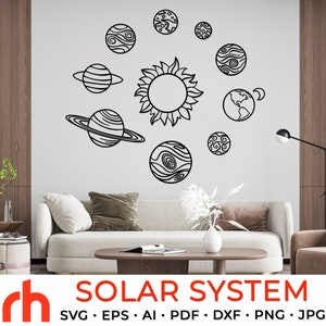 Système solaire SVG, fichier de coupe planètes, Terre, Pluton, Vénéra, Saturne, Soleil DXF, conception de professeur de sciences