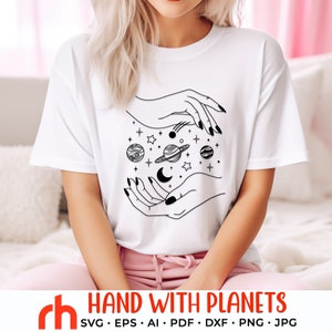 Hand with Planets SVG, Mystical Design Cut File, Astrology DXF, Divination, Solar System Outline