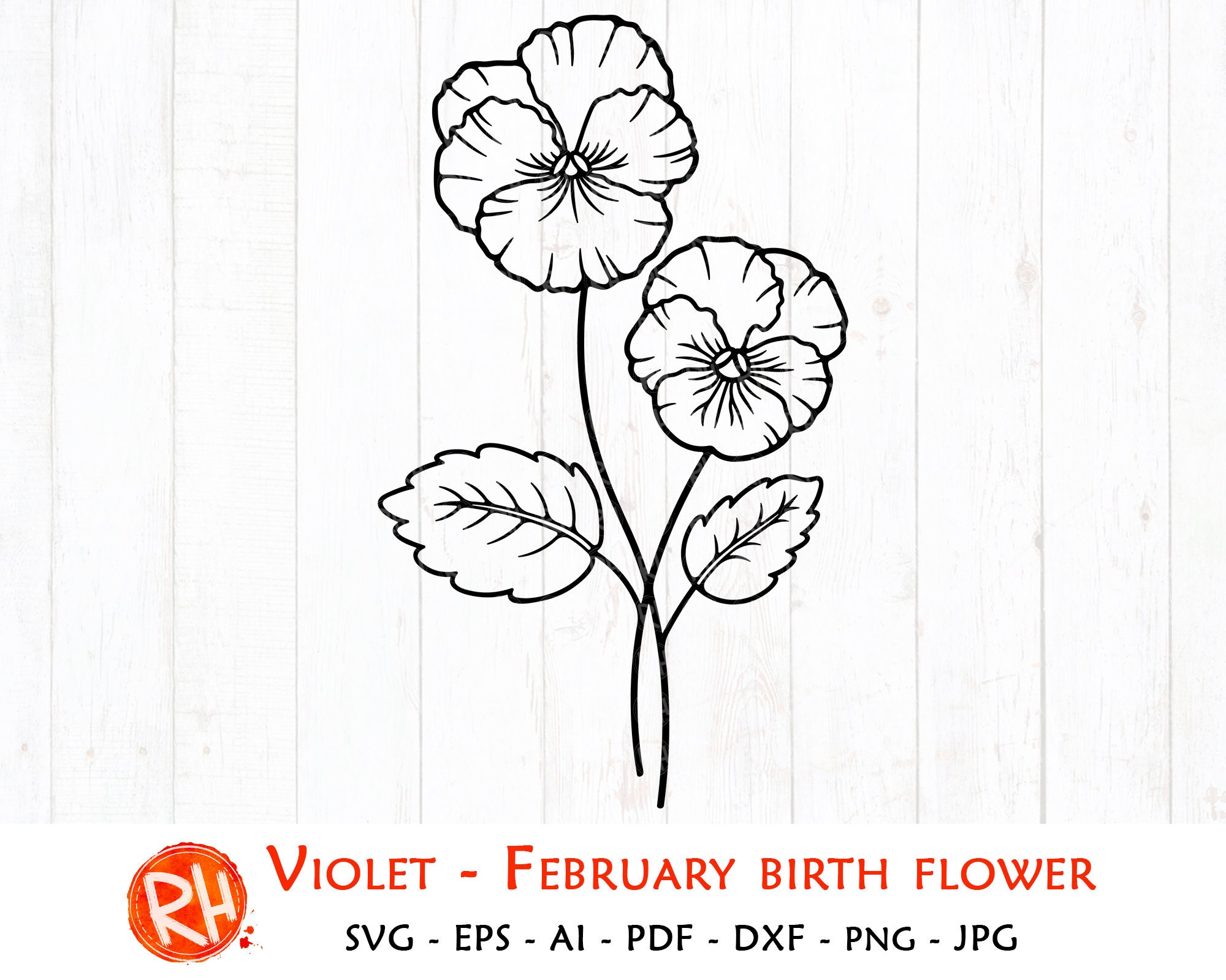 Violet svg February birth flower svg Pansies silhouette | Etsy