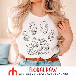 Floral Paw SVG, wilde bloemen voetafdruk gesneden bestand, dierenliefhebber ontwerp, bloemen dieren vector
