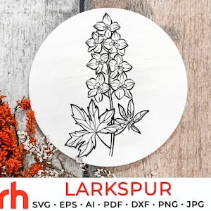 Larkspur SVG, archivo de corte de cáncer, flor de nacimiento de julio DXF, diseño del zodiaco PDF, contorno de Larkspur, vector de planta del mes