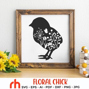 Poussin floral SVG, fichier de coupe animaux de la ferme, poulet de Pâques DXF