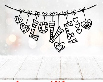 Love SVG, Valentine's Day Cut File, Hanging Ornament DXF, Hearts on a String Vector, Love Design, Valentine's Day Card