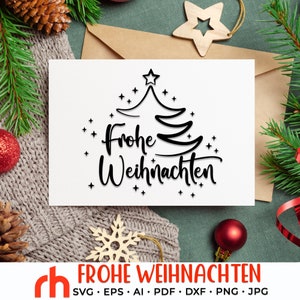 Frohe Weihnachten SVG, arquivo de corte de Natal da Alemanha, Deutsche Christmas Quote DXF, design de cartão de Natal