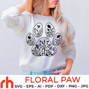 Blumenpfote SVG, Wildblumen Fußabdruck geschnitten Datei, Tierliebhaber Design, Blumentier Vektor