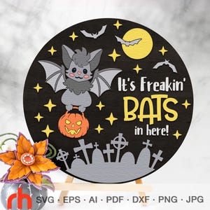C'est des chauves-souris monstres SVG, fichier de coupe Halloween porte signe, silhouette d'une chauve-souris mignonne, automne couches cintre DXF, fantasmagorique suspendu signe, décoration automne