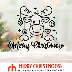 Merry Christmoose SVG, Moose with Baubles DXF, Christmas Scene Cut File, Xmas Window Decor, Holiday Design Vector, Winter Theme, Elk Outline