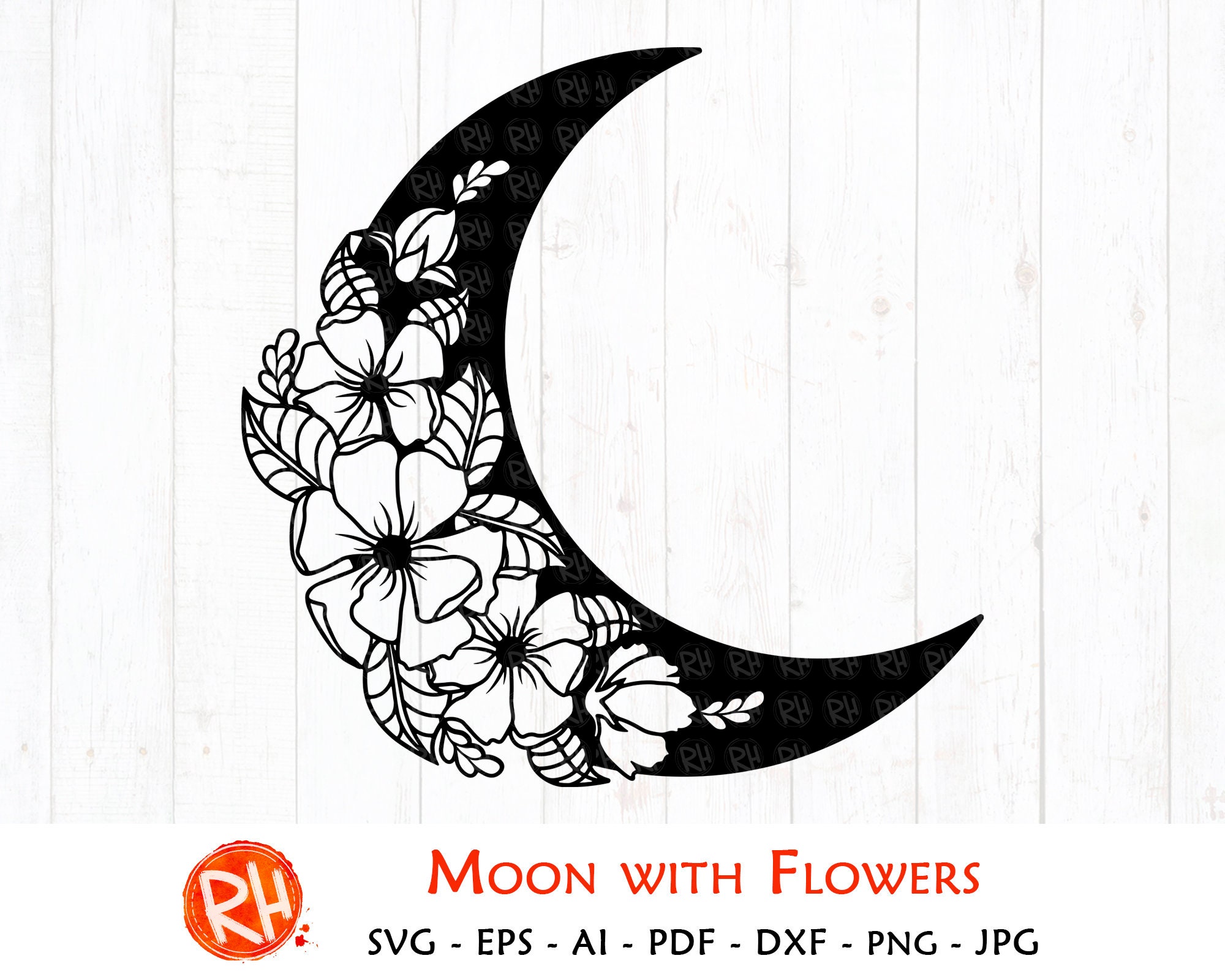 Download Floral Moon Svg Flower Wreath Svg Half Moon Svg Floral | Etsy