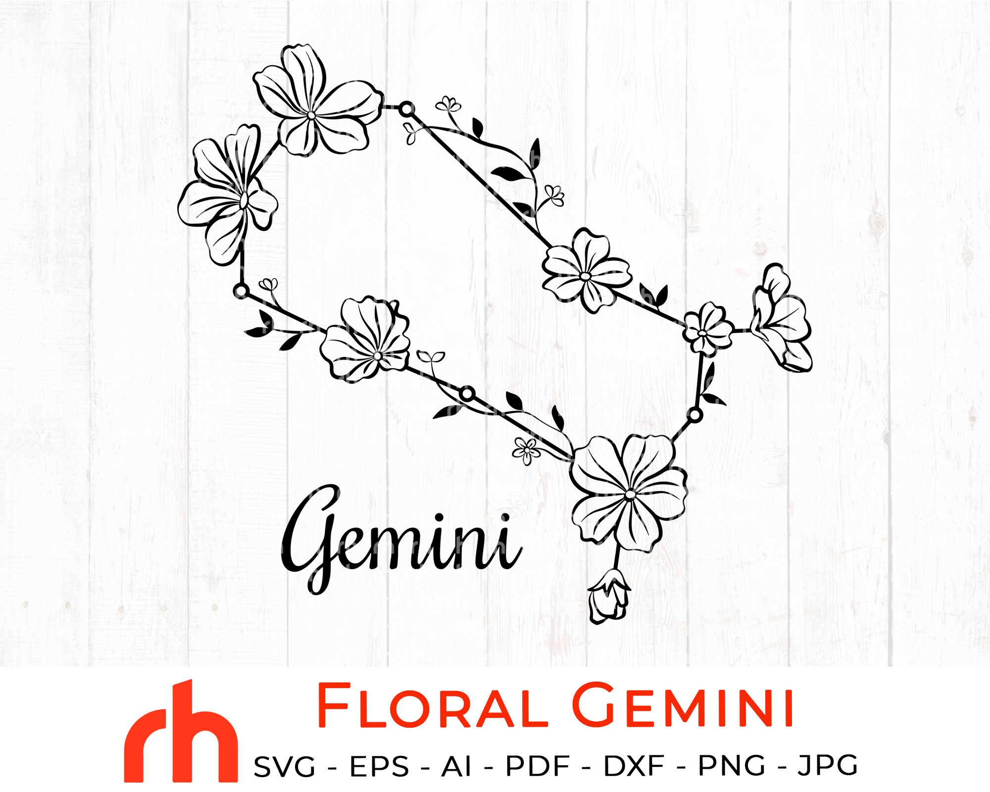 Flower Gemini svg June birthday svg Wildflower zodiac svg Etsy