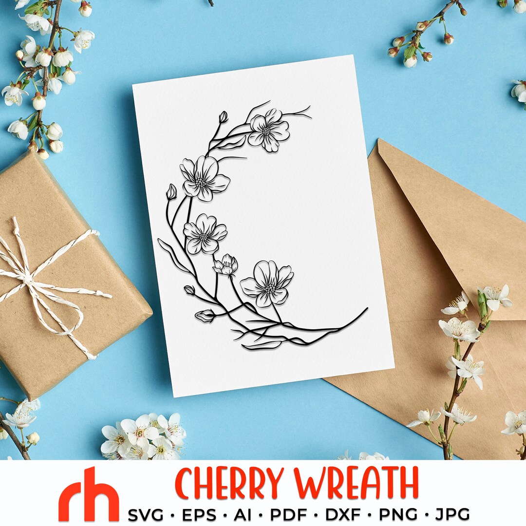 Cherry Wreath SVG, Sakura Frame Cut File, Blossom Branch Monogram DXF ...