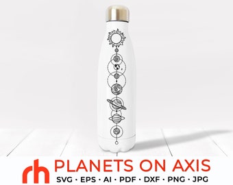 Planets on Axis SVG, Solar System DXF, Outer Space Cut File, Parade of Planets Vector