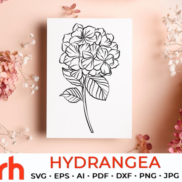 Hydrangea SVG, Hortensie Cut File, Garden Flower Outline DXF