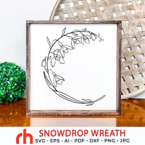 Sneeuwklokje krans SVG, Steenbok frame gesneden bestand, januari geboorte plant DXF, halve tak krans vector, bloemen bruiloft monogram, boerderij ontwerp
