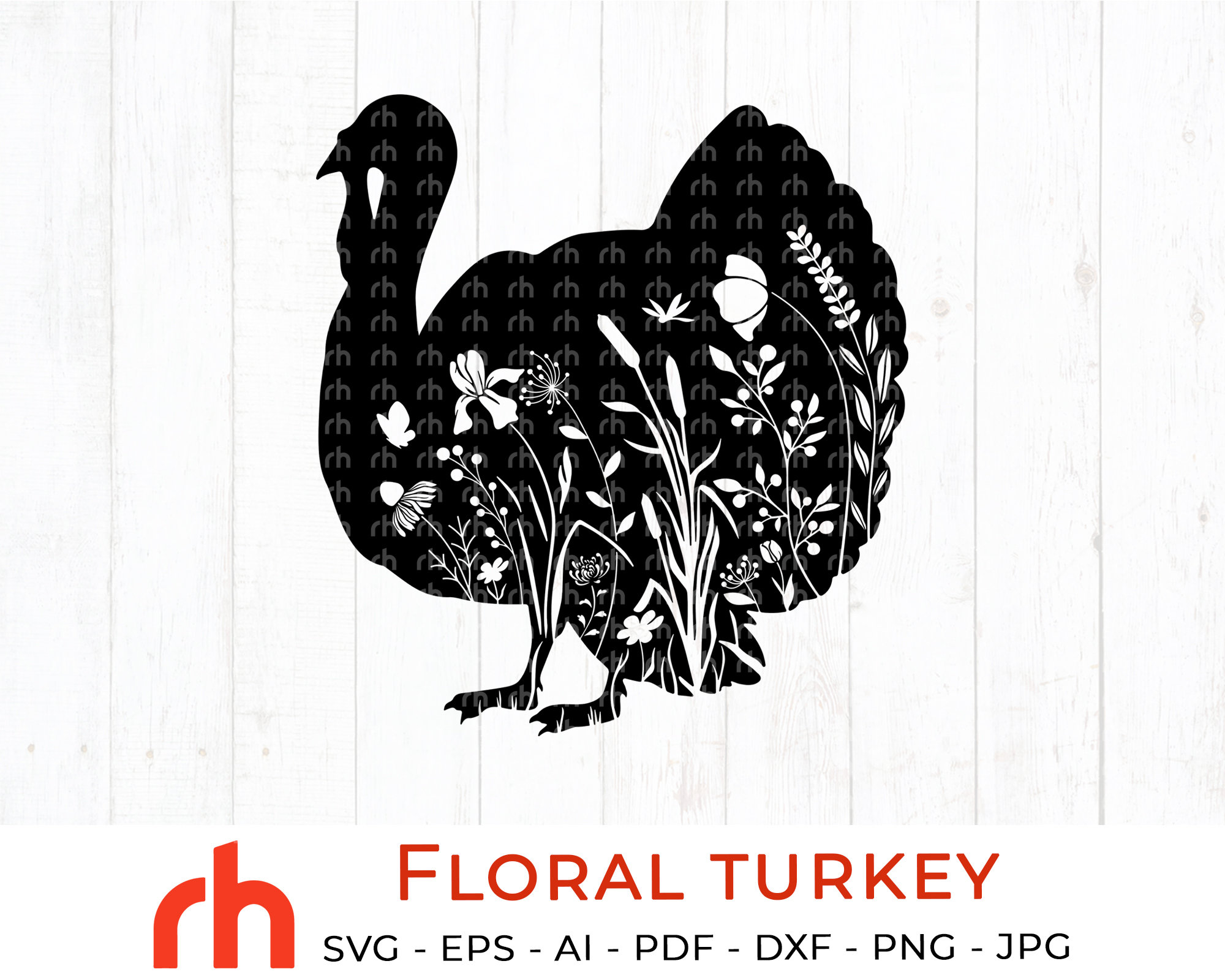Floral turkey svg Flower turkey svg Floral farm animal svg | Etsy