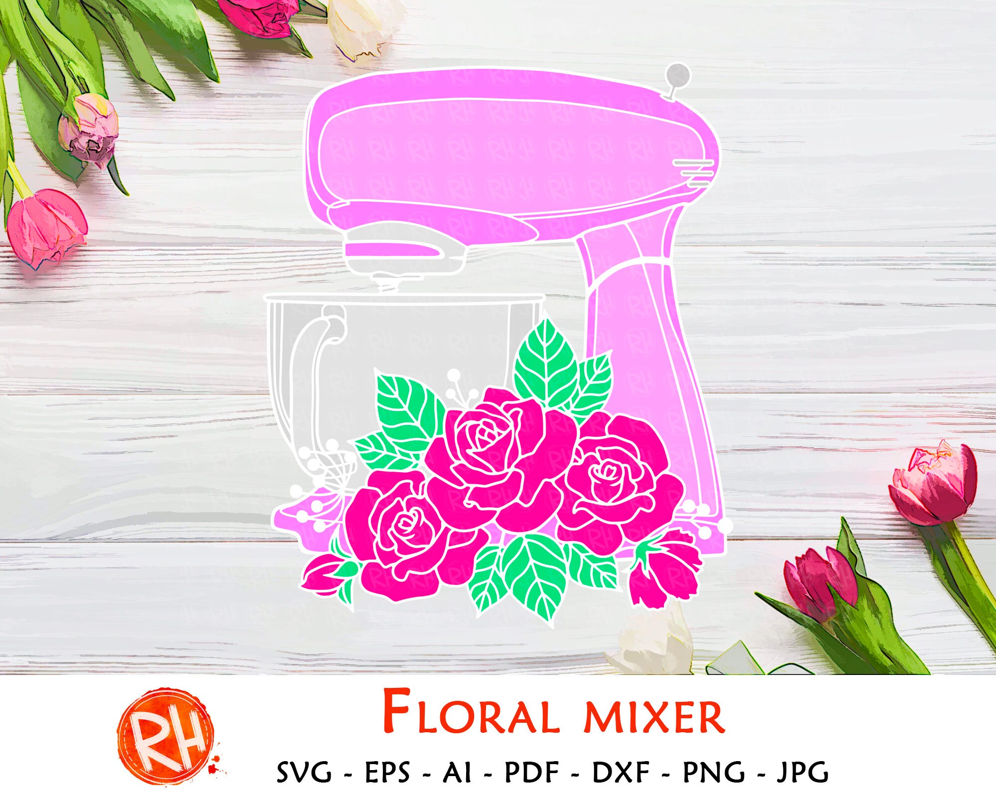 Floral stand mixer svg Kitchen stand mixer svg Baking svg Etsy