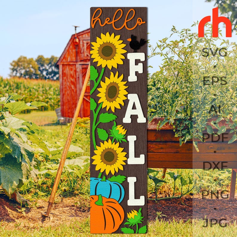 hello fall svg, autumn leaner svg, fall porch sign svg, laser cut file, layered fall sign svg, welcome sign svg, pumpkin silhouette, harvest sitter svg, thanksgiving svg, floral sign svg, sunflower sign svg, glowforge cut file, cricut cut file