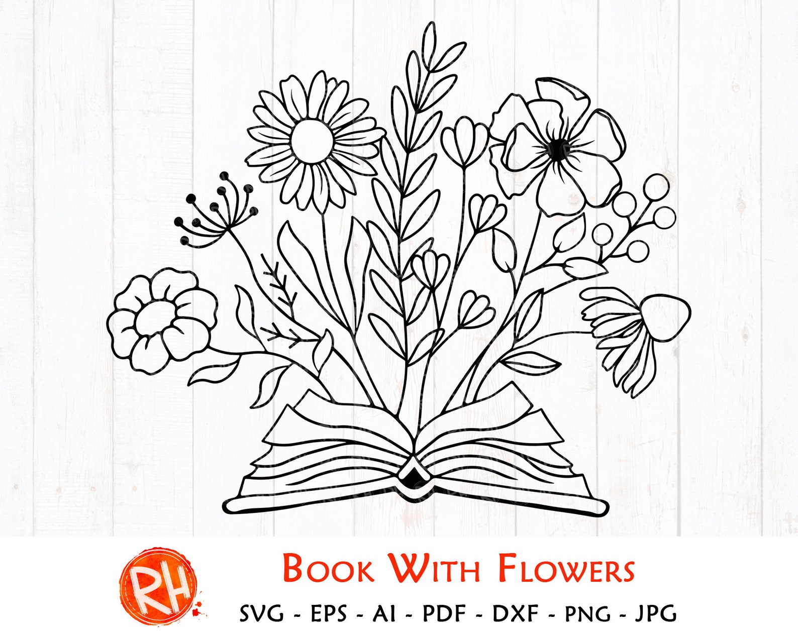 Book with flowers svg Wildflowers svg Floral svg Reading Etsy