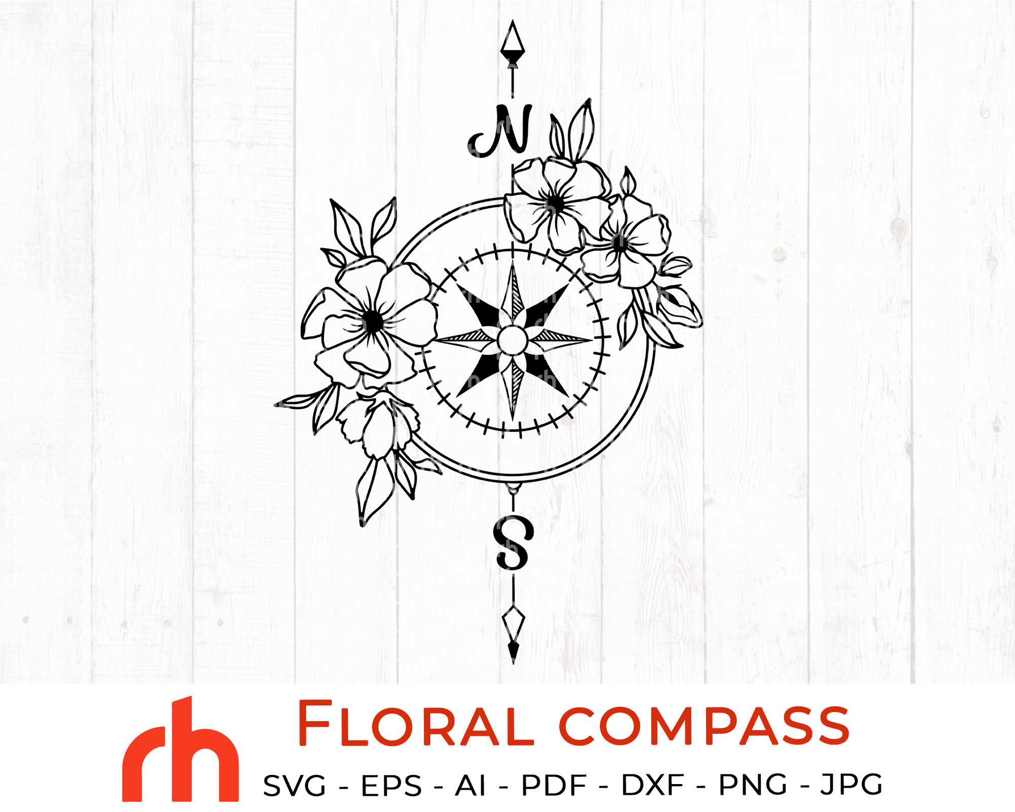 Floral compass svg Flower compass svg Compass silhouette Etsy