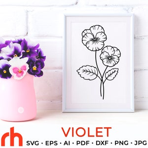 SVG violet, fichier de coupe fleur de février, contour de pensées, plante Verseau DXF, fleur pour le mois de naissance