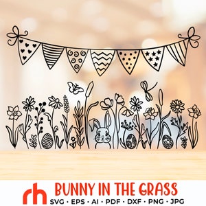 Hase im Gras SVG, Kaninchen in den Kräutern Cut File, Oster Dekor DXF