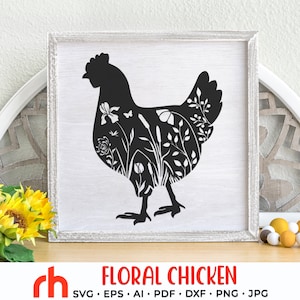 Floral Huhn SVG, Blumen Tier Schnittdatei, Bauernhof Leben DXF, Ostern Dekor Cricut, Frühling Design