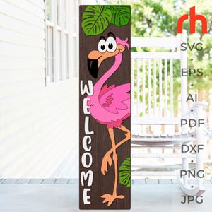 Flamingo Willkommen SVG, geschichtete Veranda Zeichen geschnitten Datei, Sommer Leaner DXF, lustige Flamingo Silhouette, saisonale Leaner Design