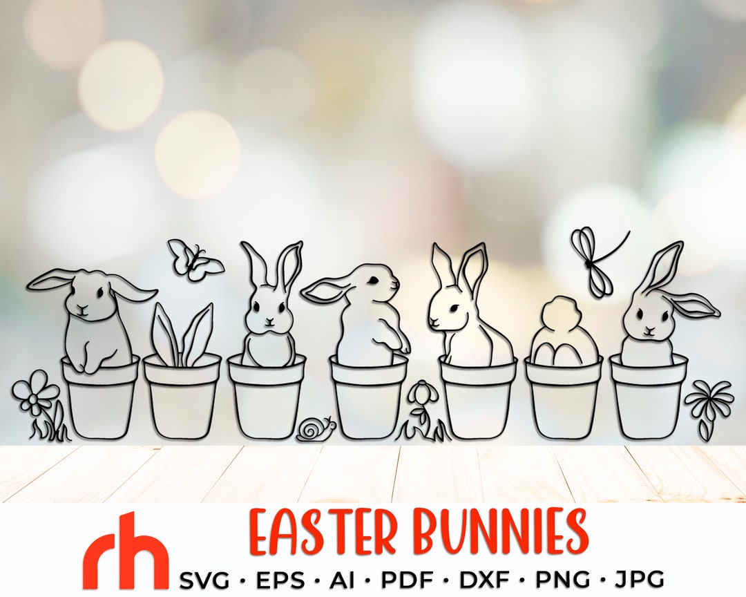 Easter Bunnies SVG Rabbits in Pots Cut File Spring Decor DXF - Etsy