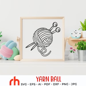 Yarn Ball SVG, Stricknadeln DXF, Love Knitting Cut File, Wollknäuel Vektor