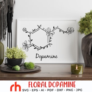 Floral Dopamine SVG, Flower Molecule Cut File, Molecular Structure DXF, Mental Health PDF, Healthy Life