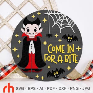 Come In For A Bite SVG, Halloween-deurbord gesneden bestand, silhouet van een schattige Dracula, gelaagde herfsthanger, spookachtig hangend bord, herfstontwerp
