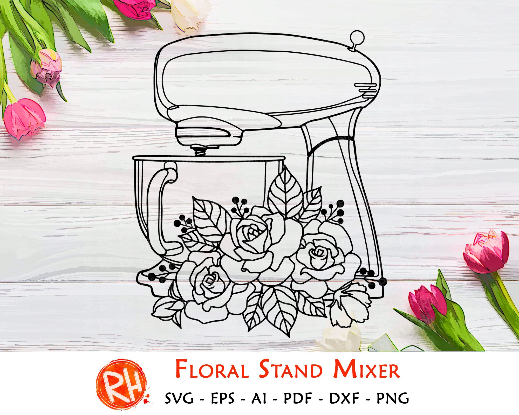 Floral stand mixer svg Kitchen stand mixer svg Baking svg Etsy