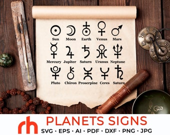 Planets Signs SVG, Astrological Symbols Cut File, Magic Planets DXF, Saturn, Jupiter, Mars, Venus, Uranus Vector