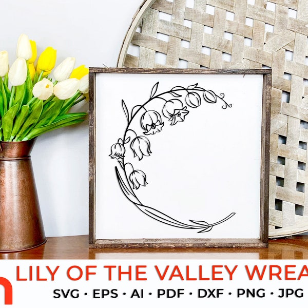 Lily of the Valley SVG, Floral Wreath Cut File, Taurus Flower Frame Vector, Branch Monogram DXF, Wedding Design