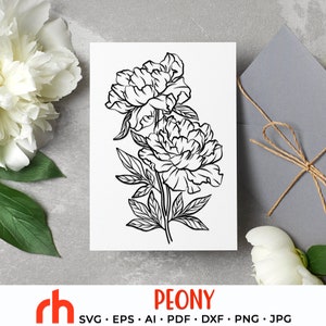 Peônia SVG, Arquivo de corte de peônias, Flor de escorpião DXF, Planta de nascimento em novembro, Design do zodíaco em PDF, Esboço de peônia, Vetor de planta do mês