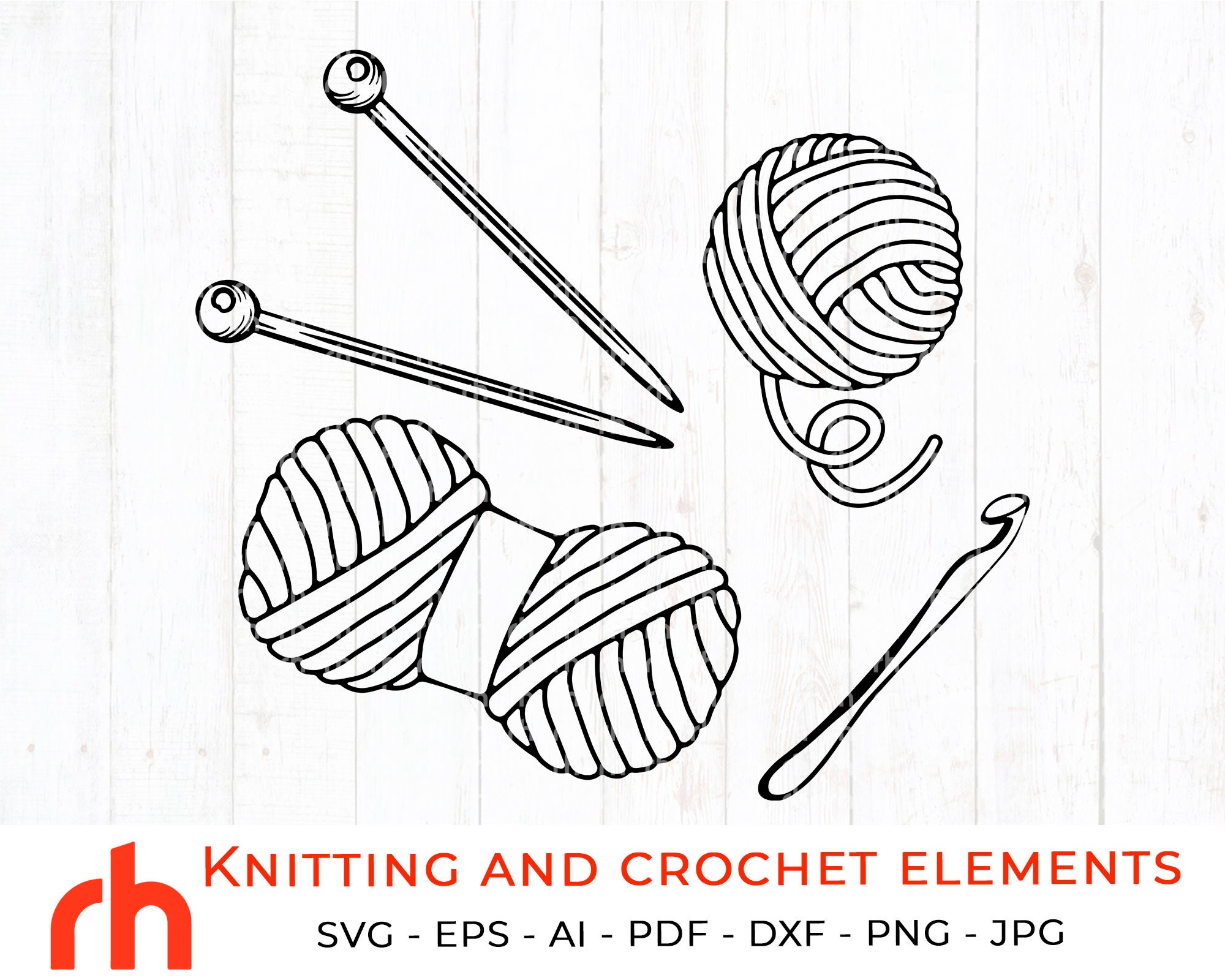 Knitting needles svg Crochet hook svg Yarn ball svg Etsy
