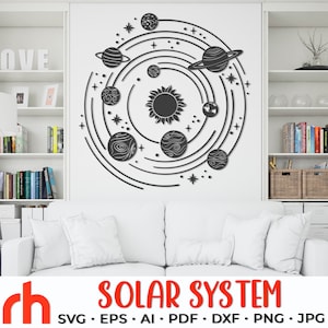 Sistema solar SVG, silueta de planetas en órbita, archivo de corte de decoración espacial