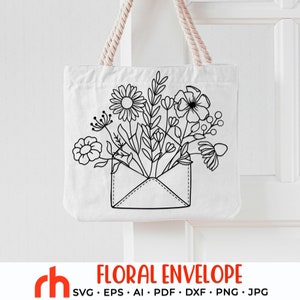 Envelope Floral SVG, Arquivo de Corte de Carta de Flor, Carta de Flor Silvestre DXF, Vetor de Correio Adorável, Design de Dia das Mães, Decoração de Casamento