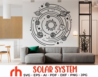 Solar System SVG, Orbit Planets Silhouette, Space Decor Cut File