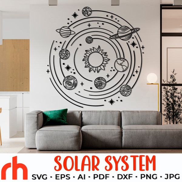 Solar System SVG, Orbit Planets Silhouette, Space Decor Cut File