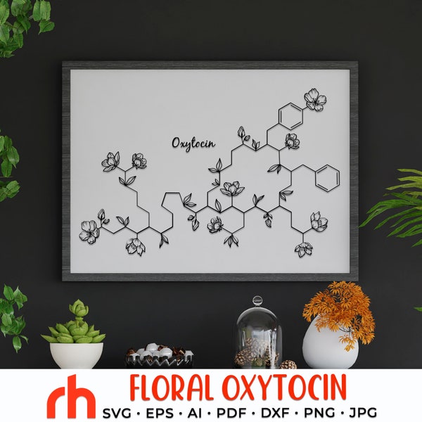 Floral Oxytocin SVG, Flower Molecule Cut File, Chemical Structure DXF, Bloom Love PDF
