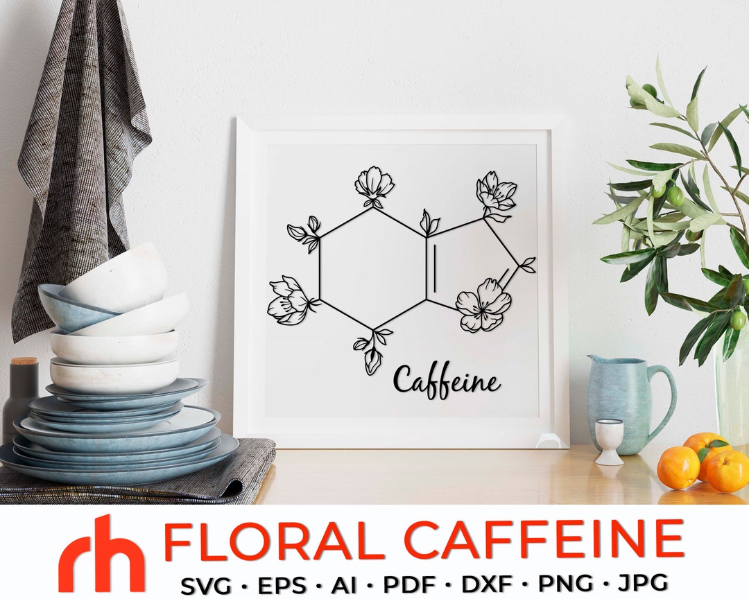 Floral Caffeine SVG, Coffee Molecule Cut File, Chemical Structure DXF ...