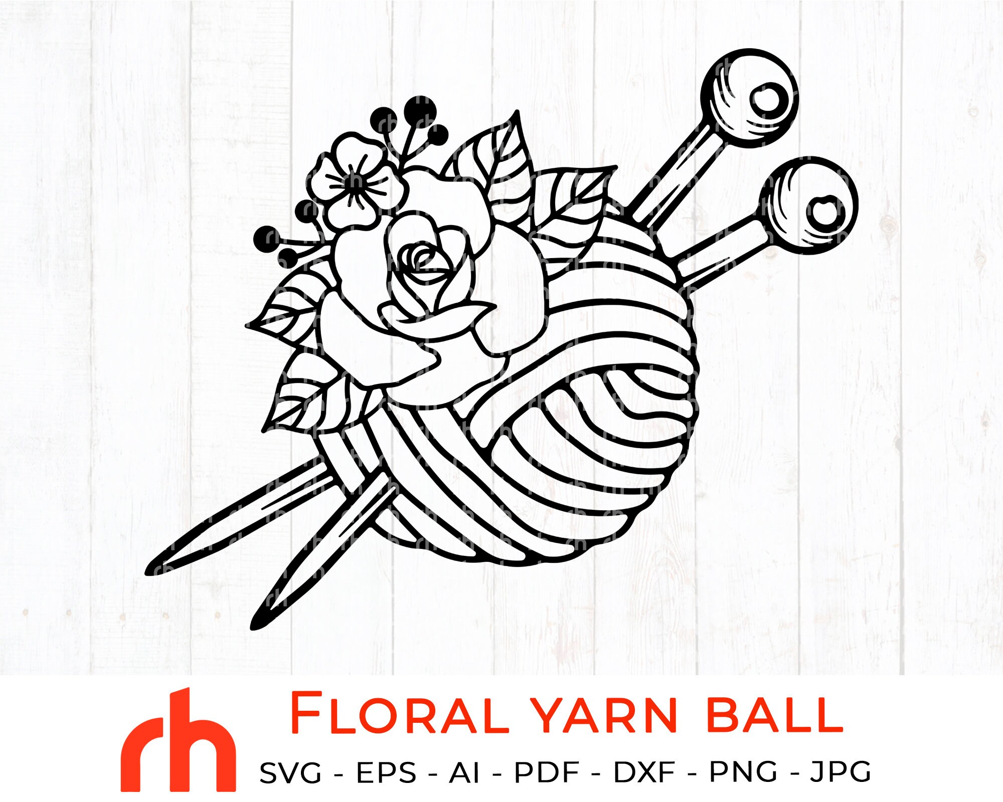 Floral yarn ball svg Flower yarn ball svg Love knitting | Etsy