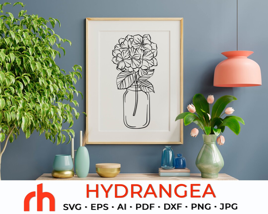 Hydrangea SVG, Flowers in a Jar Cut File, Hortensie DXF, Garden Flower ...