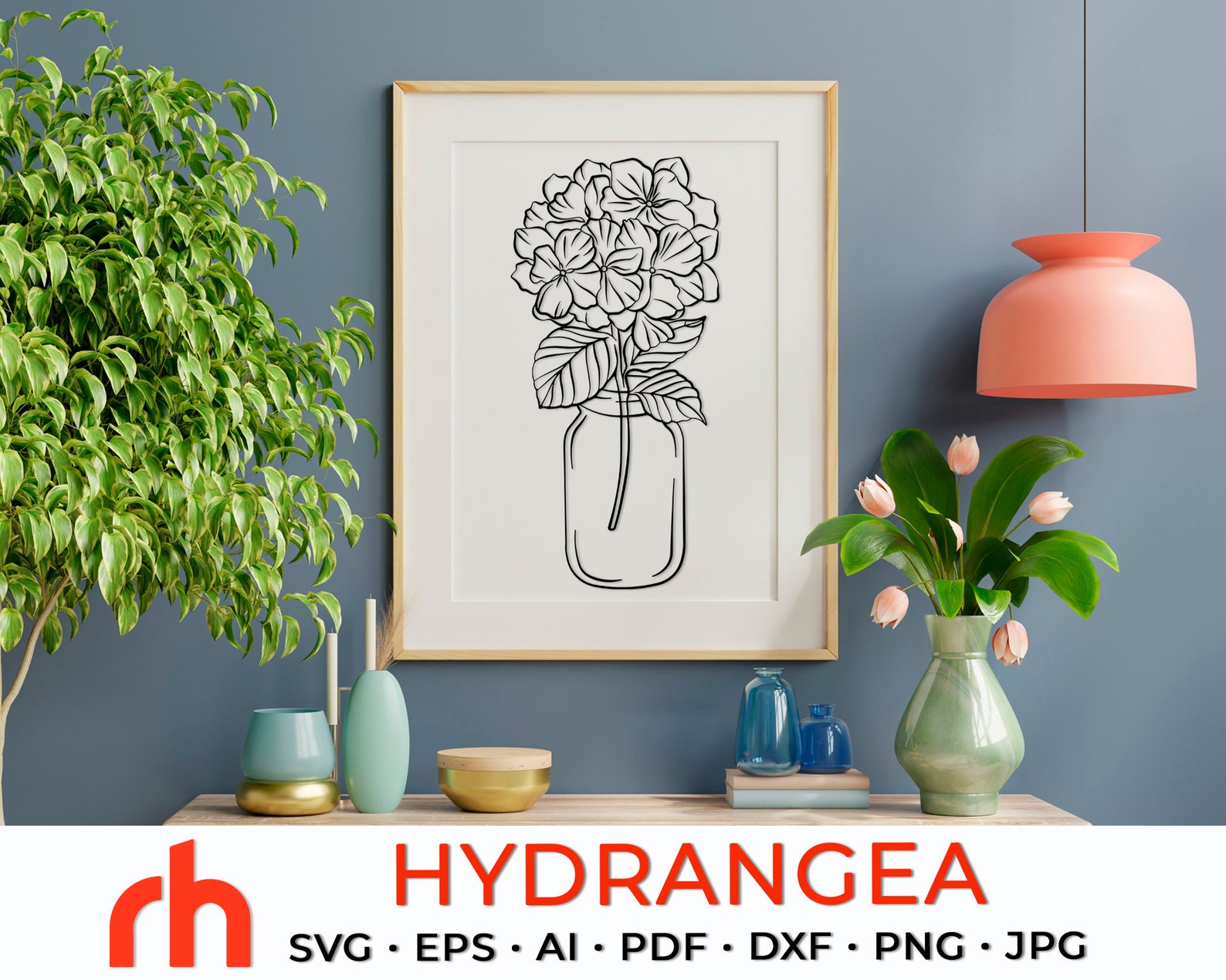 Hydrangea SVG, Flowers in a Jar Cut File, Hortensie DXF, Garden Flower ...
