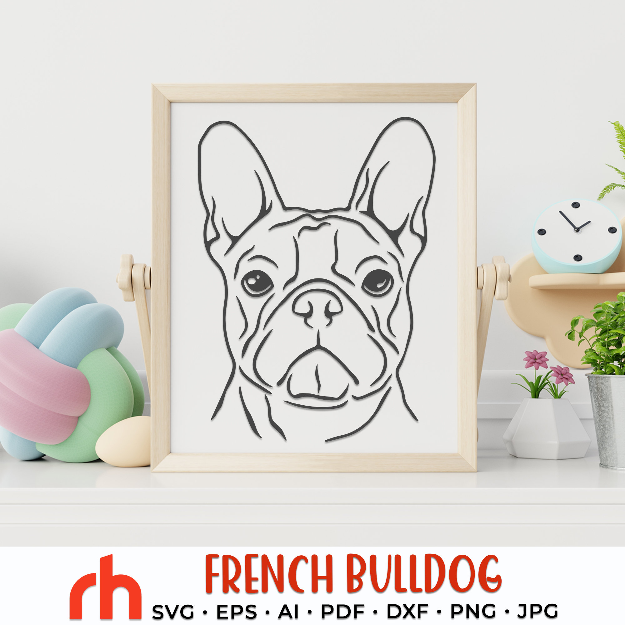 frenchbulldogぺージ French Bulldog SVG, Frenchie Cut File, Dog Face Outline