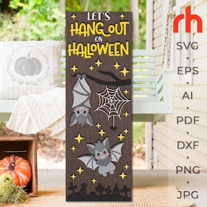 Sortons Halloween SVG, fichier de coupe de signe de porche d'Halloween, silhouettes de chauves-souris mignonnes, DXF plus maigre en couches d'automne, gardien de la saison fantasmagorique