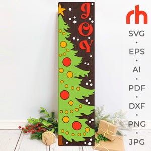 Signo de alegría SVG, archivo de corte de porche en capas, silueta de árbol de Navidad, DXF de Navidad, decoración de invierno